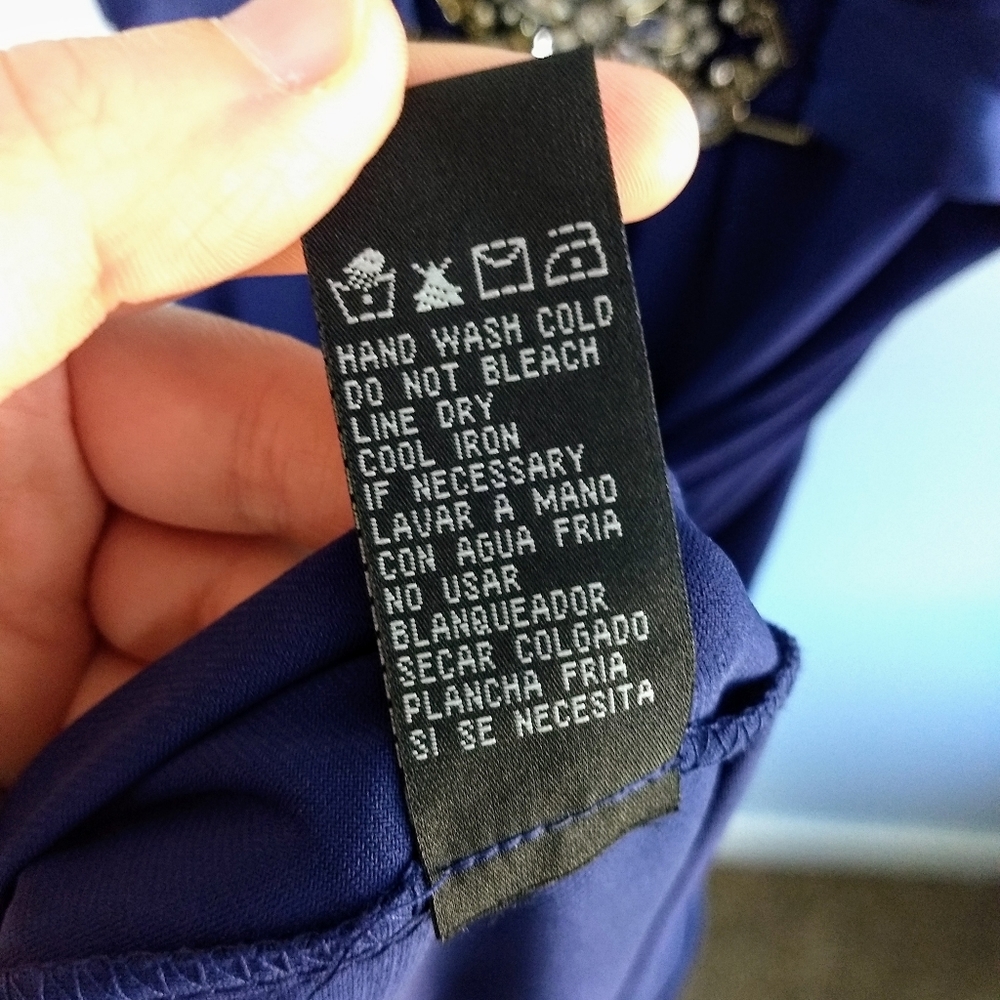 Scarlett Nite Dark Blue Fit-&-Flare Deep V-neck Dress w/ Embellished Ribbon Belt - Picture 8 of 8